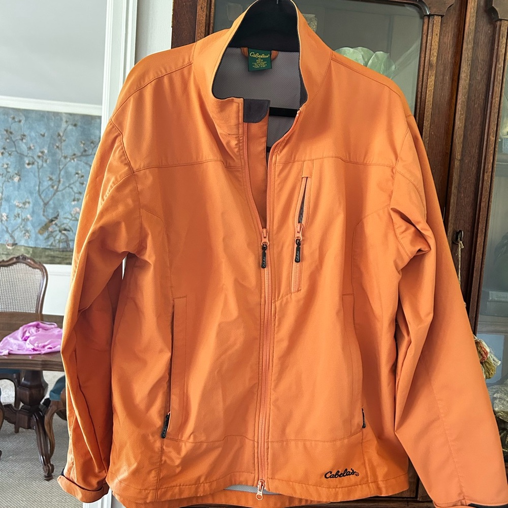 Cabela's Men's Bright Orange lines Windbreaker jacket Jacket M
